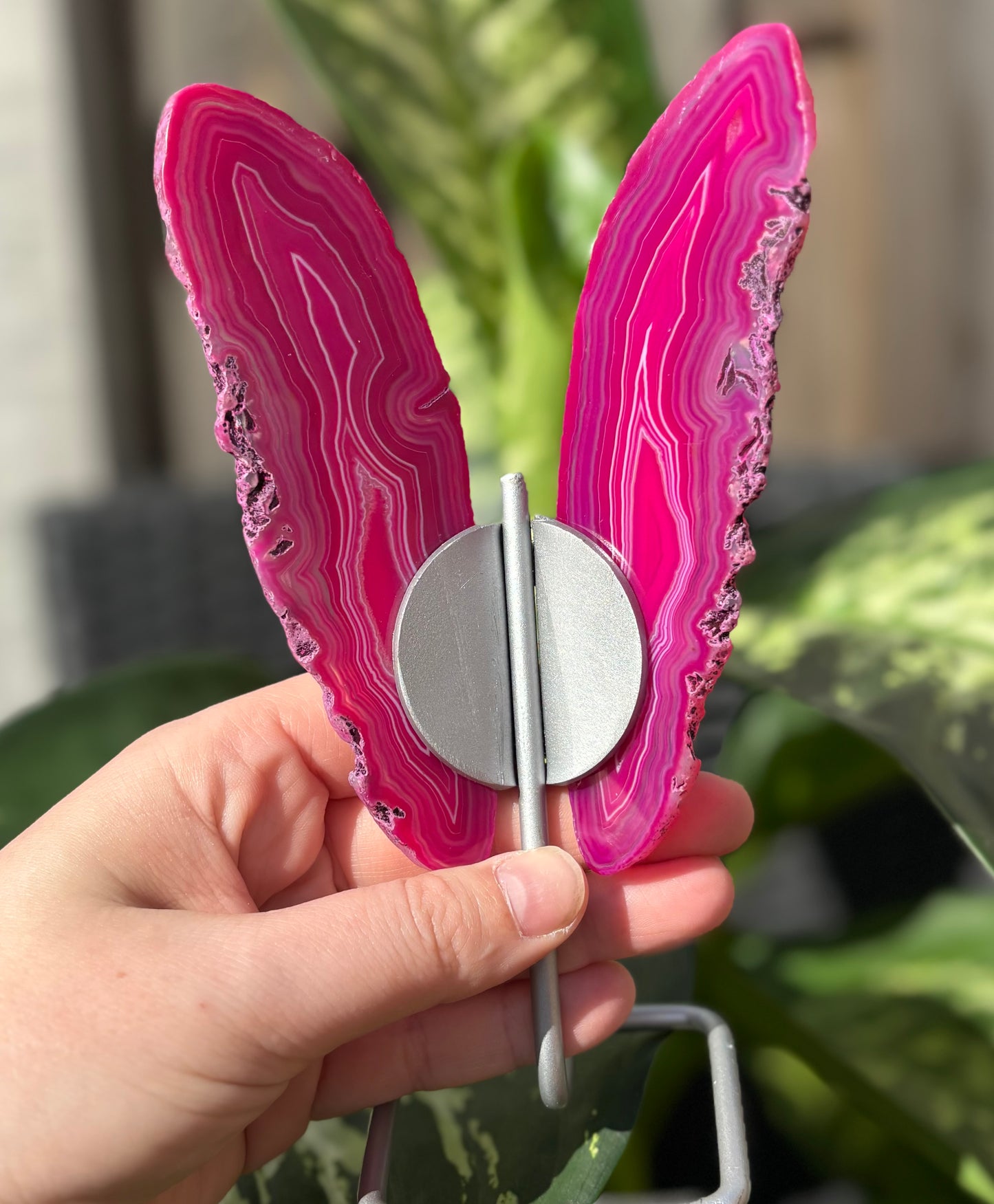 Agaat vlinder op standaard roze