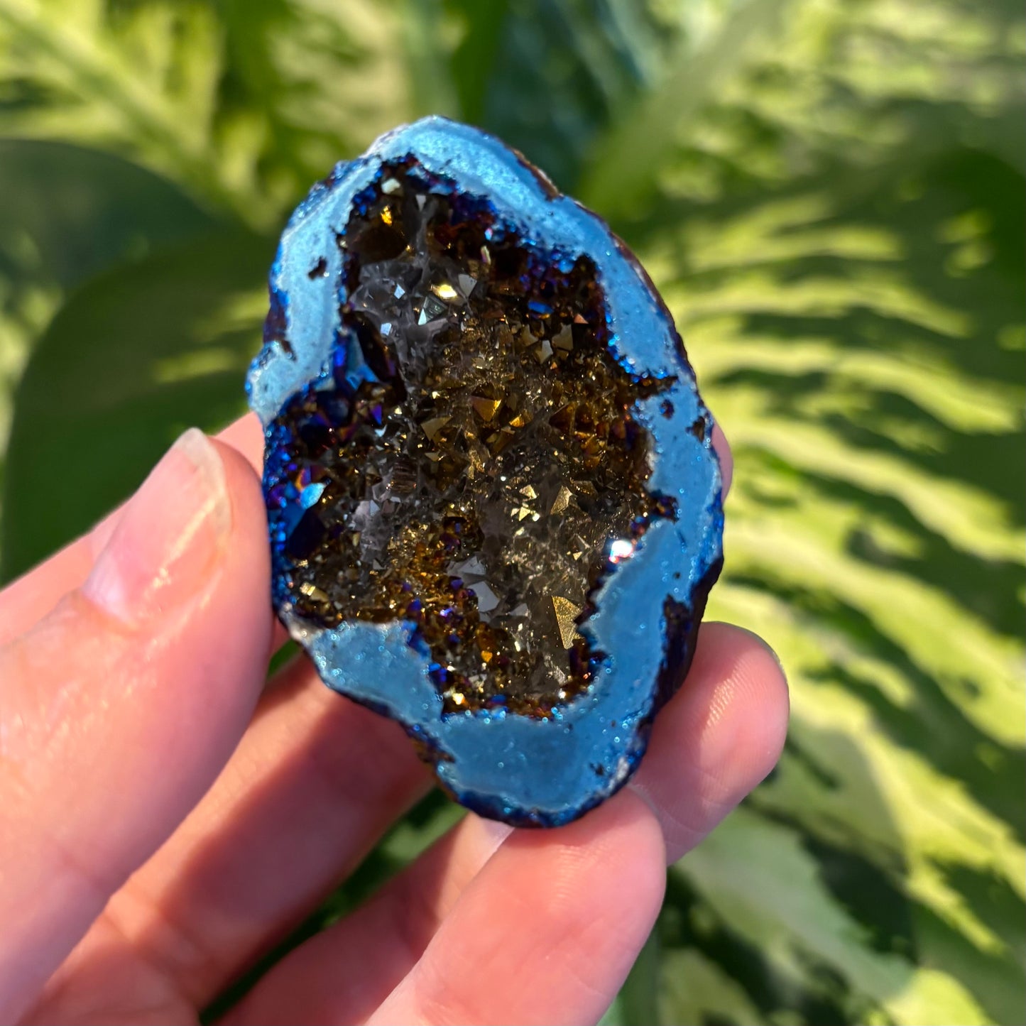 Quartz geode blauw coated
